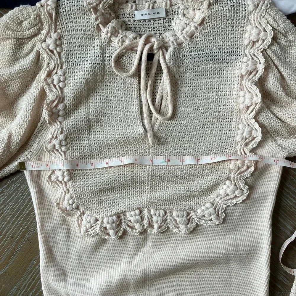 EUC Rebecca Taylor Crochet Stitch Wool Blend Sweater Long Sleeve Nude Pink Large - Picture 10 of 11